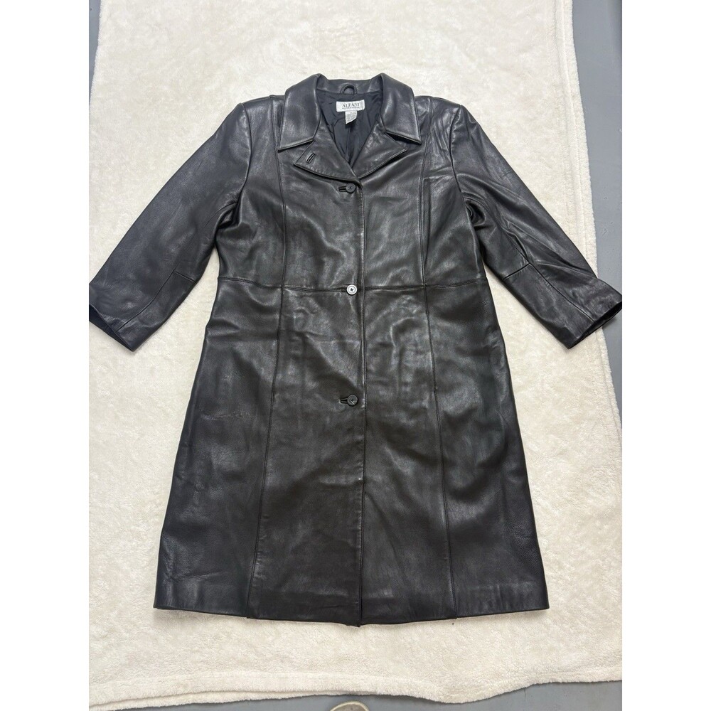 ALFANI Outerwear Black Genuine Leather Trench  Coat Women's Size Xl
